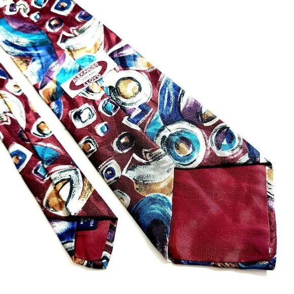 Alexander Lloyd Boston Red Teal Abstract Print Polyester Long Wide Tie USA - Picture 5 of 6